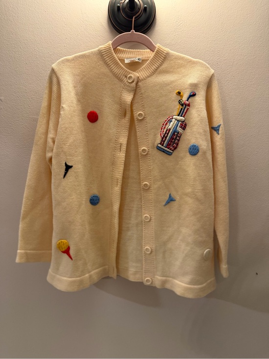 Sweaters - Vintage 60s AlSim Original Wool Golf Cardigan Sweater Hand Embroided med